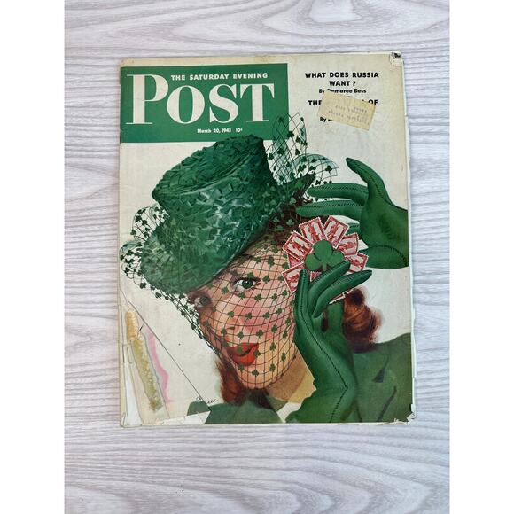 VTG Saturday Evening Post Magazine March 20 1943 Shamrock Chapeau Charles Kaiser - Picture 2 of 6